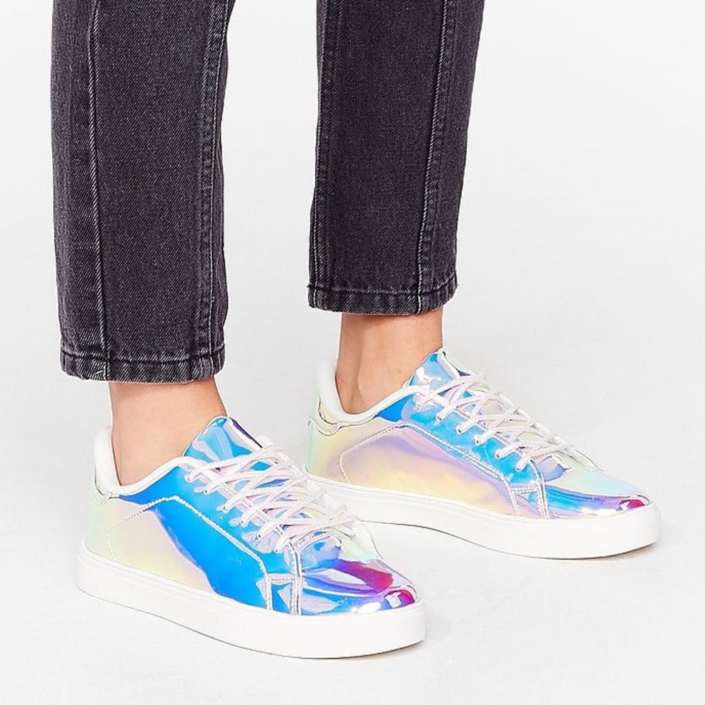 NEW Nasty Gal Holographic Patent Platform Sneakers - Picture 1 of 12